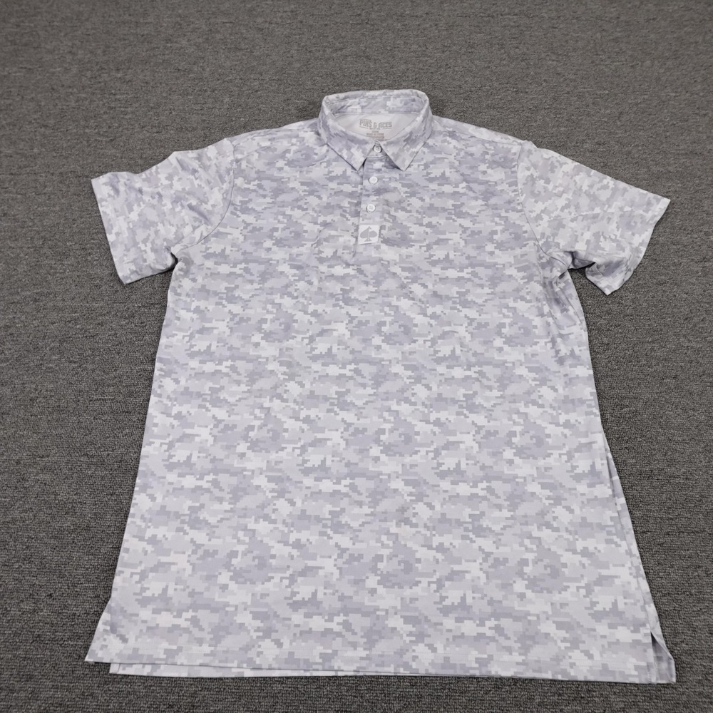 Pins & Aces Polo Shirt Mens Large Gray Camo Golf Performance Lightweight Stretch